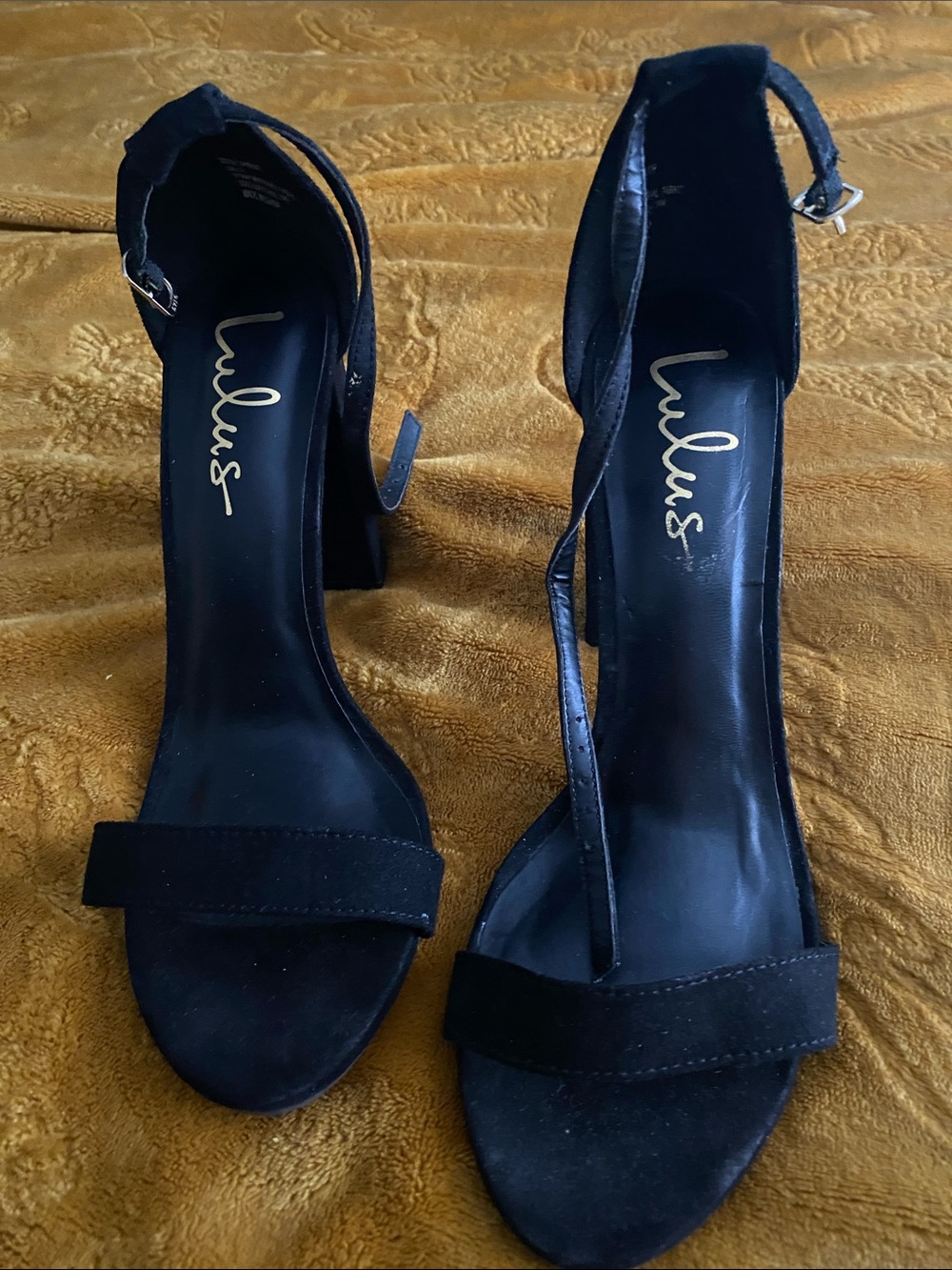 Lulu's Black Suede Ankle-Strap Block Heels